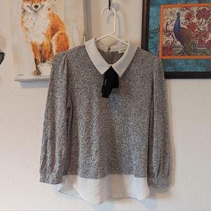 Monteau Gray Speckled "Pussybow" Blouse Sweater Combo